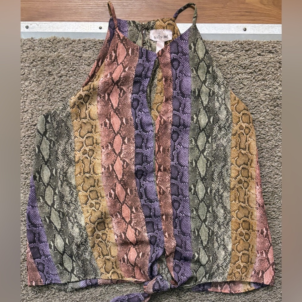 Willow & Root Woman Md Vibrant Rainbow Striped Snake Skin Print Top Halter Style